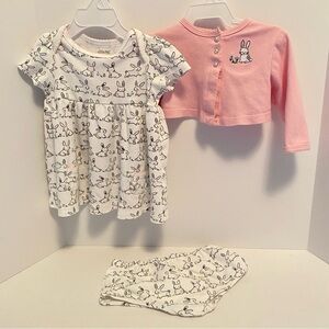 Little Me Baby Girls Bunny Dress Set With Bloomers & Cardigan Size 9 Months